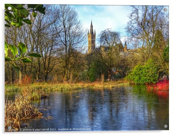 Kelvingrove pond and Glasgow University Acrylic by yvonne & paul carroll
