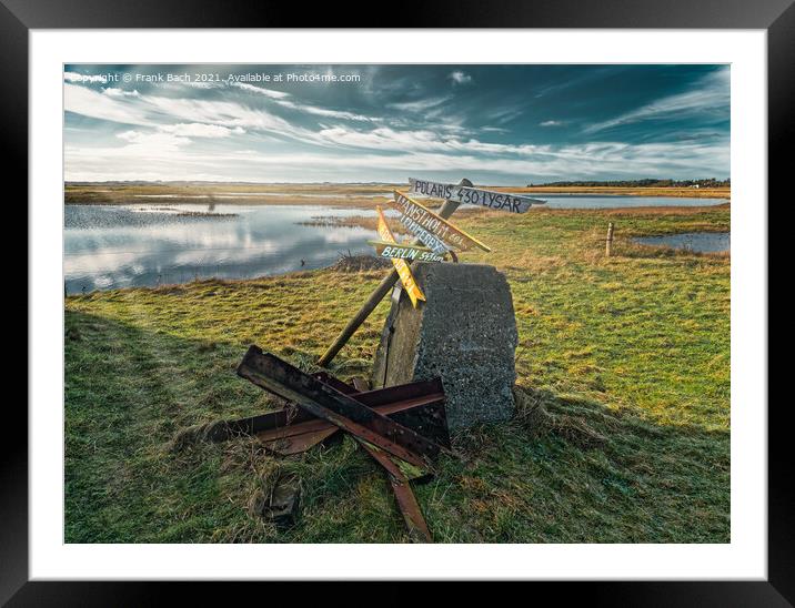 Signs near the bunkers at Oddesund at a fjord in rural Denmark Framed Mounted Print by Frank Bach