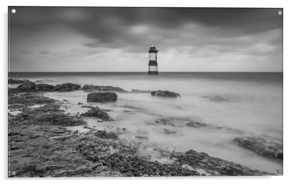Penmon Point lighthouse black and white Acrylic by Jonathon barnett