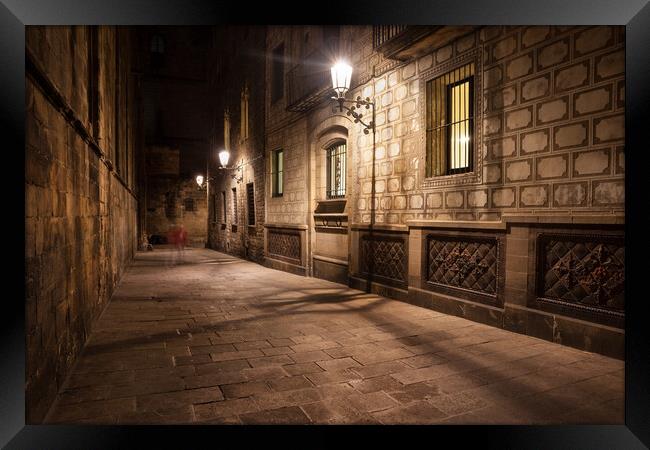 Gothic Quarter of Barcelona at Night Framed Print by Artur Bogacki