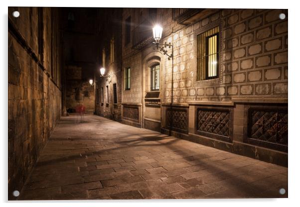 Gothic Quarter of Barcelona at Night Acrylic by Artur Bogacki