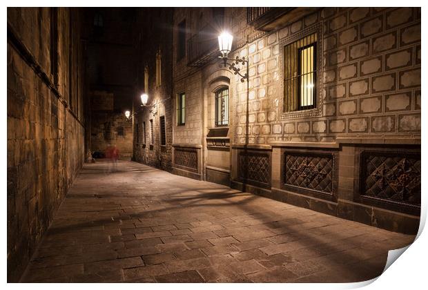 Gothic Quarter of Barcelona at Night Print by Artur Bogacki