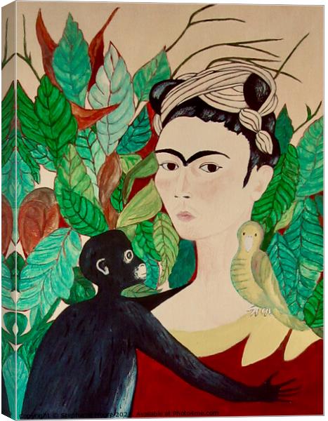 Frida with Monkey and Bird Canvas Print by Stephanie Moore