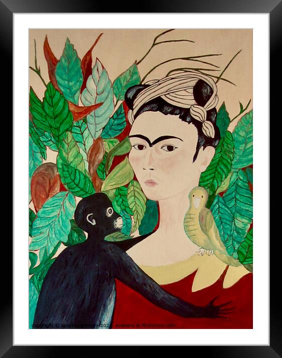 Frida with Monkey and Bird Framed Mounted Print by Stephanie Moore