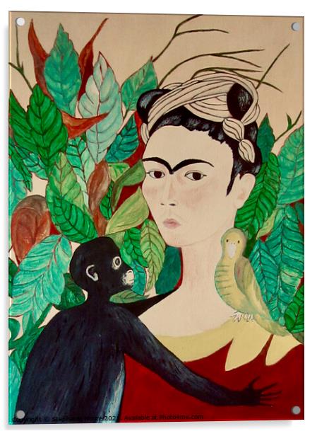 Frida with Monkey and Bird Acrylic by Stephanie Moore