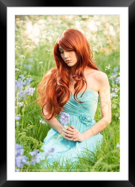 Woman Sitting In Bluebell Flowers Framed Mounted Print by Amanda Elwell