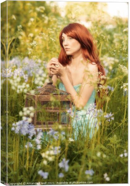 Woman In Bluebell Flowers Canvas Print by Amanda Elwell