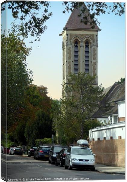 Anglican Church Tower in East Sheen, Surrey Canvas Print by Sheila Eames