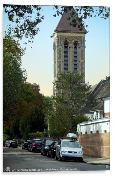 Anglican Church Tower in East Sheen, Surrey Acrylic by Sheila Eames