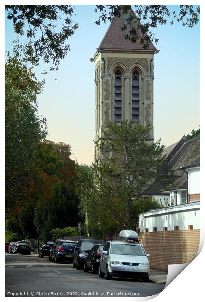 Anglican Church Tower in East Sheen, Surrey Print by Sheila Eames