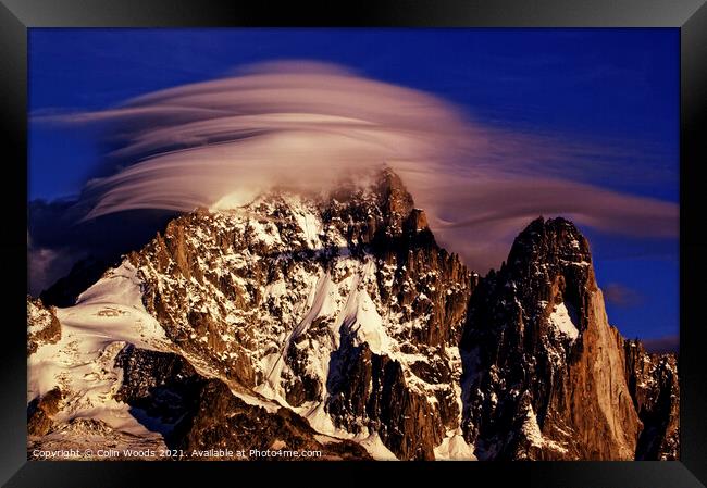 Dramatic clouds on the Aiguille Verte in the French Alps Framed Print by Colin Woods