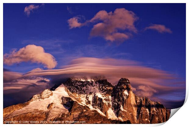Dramatic cloud cap on the Aiguille Verte in the French Alps Print by Colin Woods