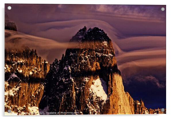 Clouds forming around the Aiguille de Dru in the French Alps Acrylic by Colin Woods