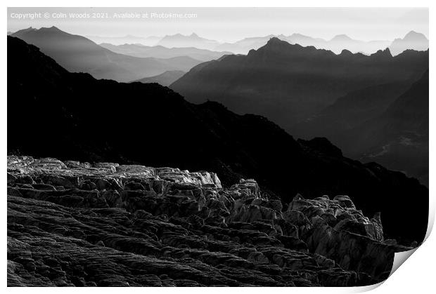Last light on the Glacier Du Tour Print by Colin Woods