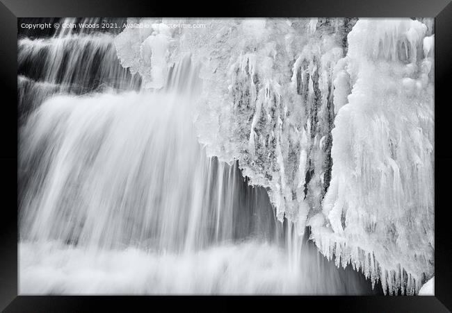 Icicles forming in a waterfall in Quebec, Canada Framed Print by Colin Woods