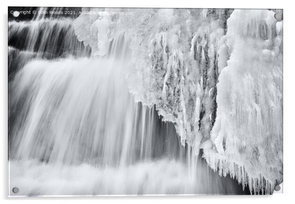 Icicles forming in a waterfall in Quebec, Canada Acrylic by Colin Woods