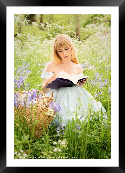 Woman Reading In Spring Meadow Framed Mounted Print by Amanda Elwell