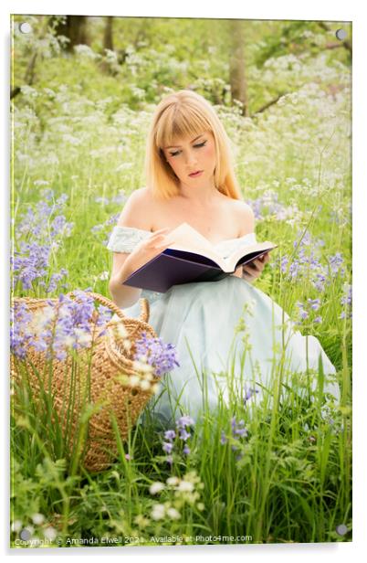 Woman Reading In Spring Meadow Acrylic by Amanda Elwell