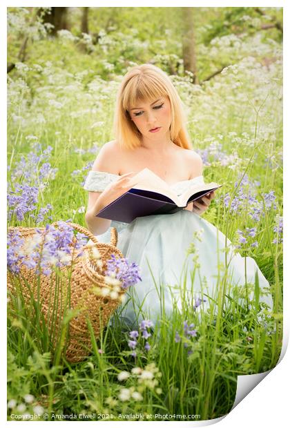 Woman Reading In Spring Meadow Print by Amanda Elwell