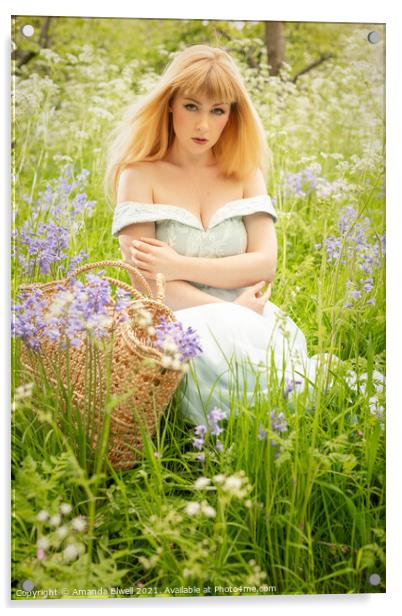 Woman Sitting In Spring Meadow Acrylic by Amanda Elwell