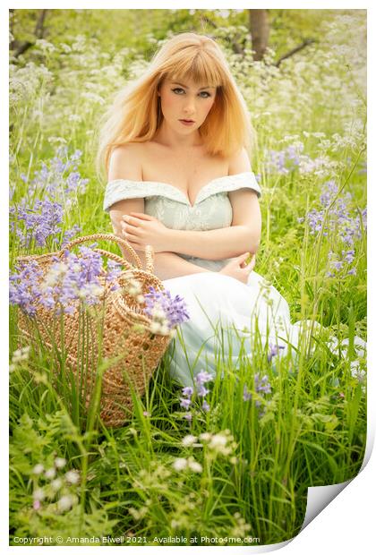 Woman Sitting In Spring Meadow Print by Amanda Elwell