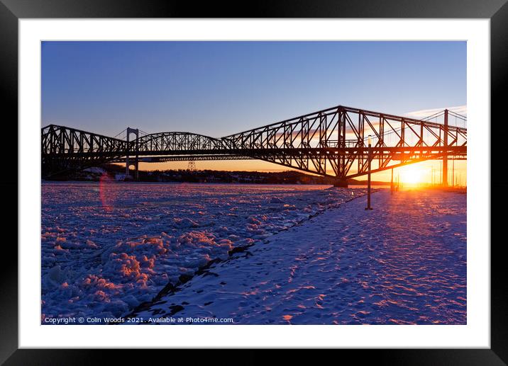Sunset on the frozen St Lawrence river, Quebec Framed Mounted Print by Colin Woods