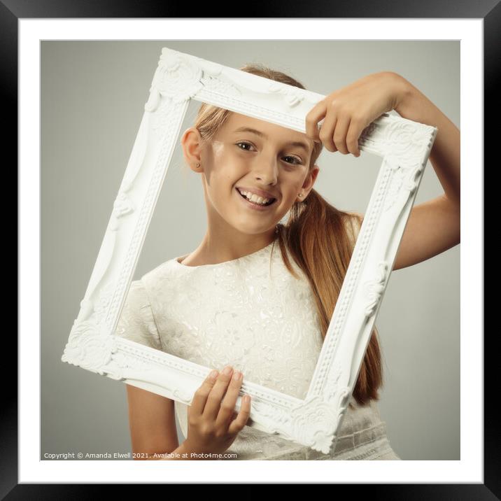 Happy Young Girl Framed Mounted Print by Amanda Elwell