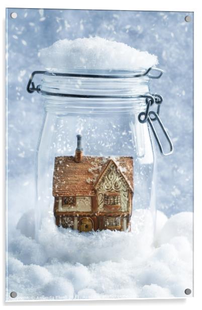 Cottage Snowglobe Acrylic by Amanda Elwell