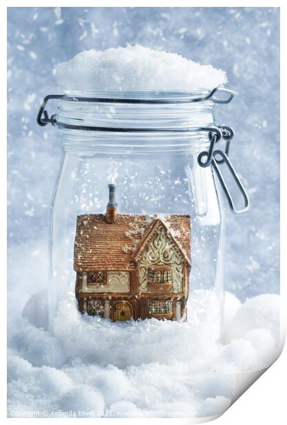 Cottage Snowglobe Print by Amanda Elwell