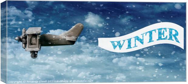 Plane Pulling Winter Banner Canvas Print by Amanda Elwell