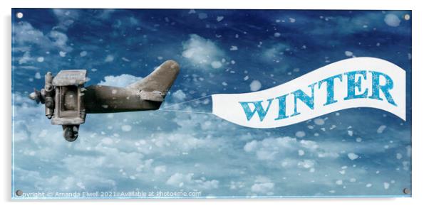 Plane Pulling Winter Banner Acrylic by Amanda Elwell