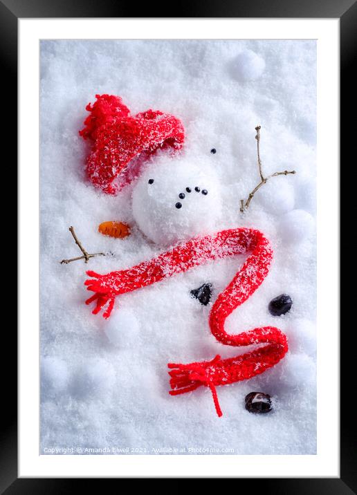 Melted Snowman Framed Mounted Print by Amanda Elwell