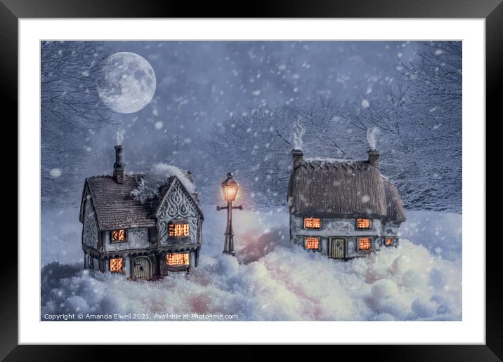 Winter Cottages In Snow Framed Mounted Print by Amanda Elwell