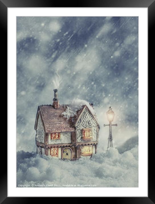 Winter Cottage Framed Mounted Print by Amanda Elwell
