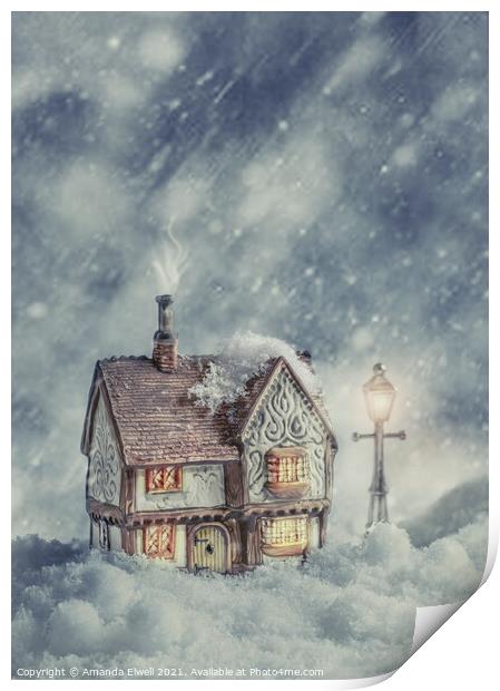 Winter Cottage Print by Amanda Elwell