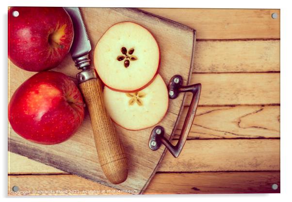 Apples On Chopping Board Acrylic by Amanda Elwell