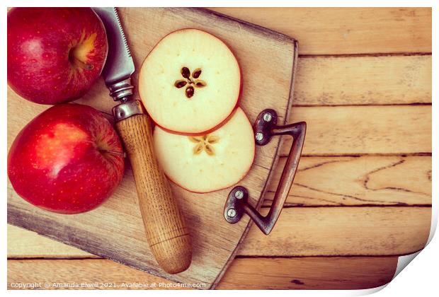 Apples On Chopping Board Print by Amanda Elwell