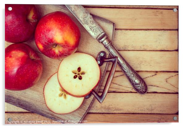 Apples On Rustic Chopping Board Acrylic by Amanda Elwell