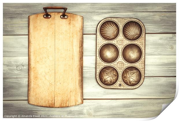 Chopping Board & Baking Tin Print by Amanda Elwell