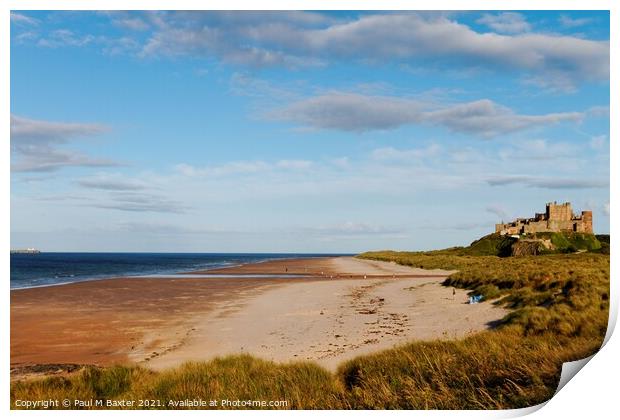 Bamburgh Castle by the Deserted Beach Print by Paul M Baxter