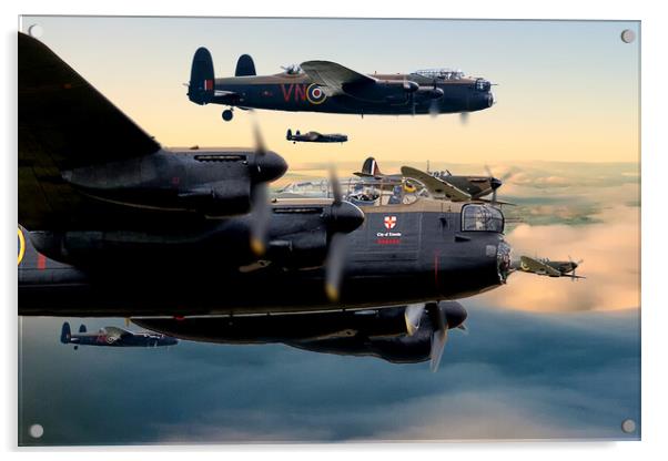 Lancaster Bombers andDawn Escort Acrylic by David Stanforth