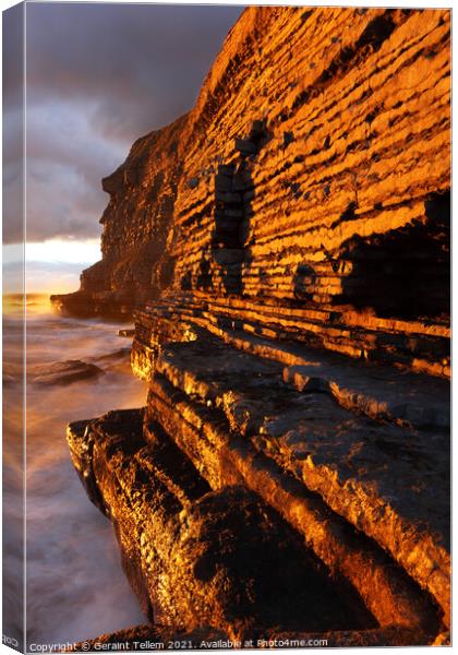 Limestone cliffs at sunset, Dunraven Bay, Southerndown, South Wales Canvas Print by Geraint Tellem ARPS