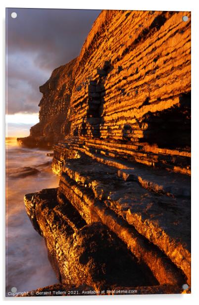 Limestone cliffs at sunset, Dunraven Bay, Southerndown, South Wales Acrylic by Geraint Tellem ARPS