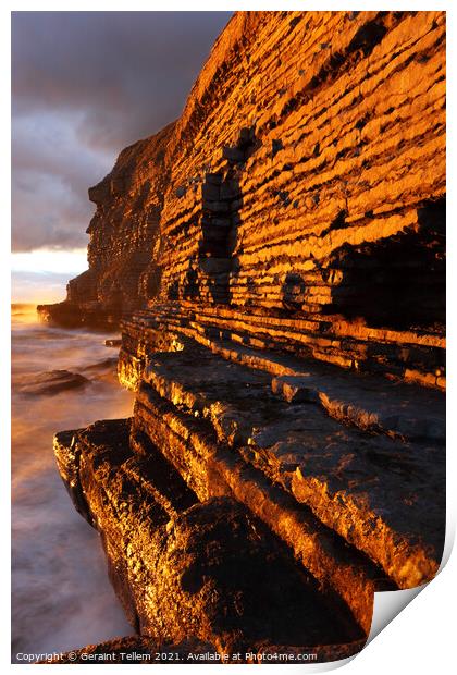 Limestone cliffs at sunset, Dunraven Bay, Southerndown, South Wales Print by Geraint Tellem ARPS