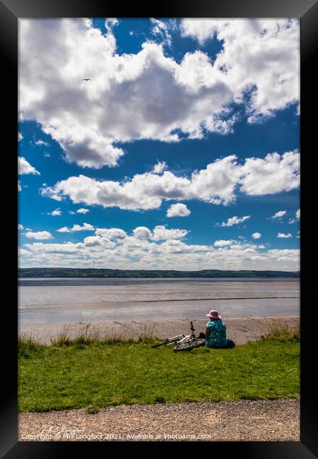 Lady looking over River Dee towards Wales  Framed Print by Phil Longfoot