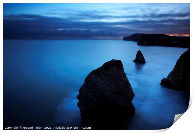 Freshwater Bay at dusk, Isle of Wight, UK Print by Geraint Tellem ARPS