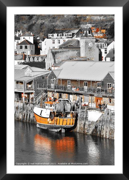 Looe Trawler Reflections. Framed Mounted Print by Neil Mottershead