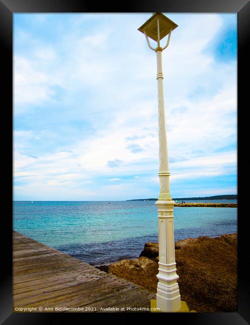 Lantern on the Jetty Framed Print by Ann Biddlecombe
