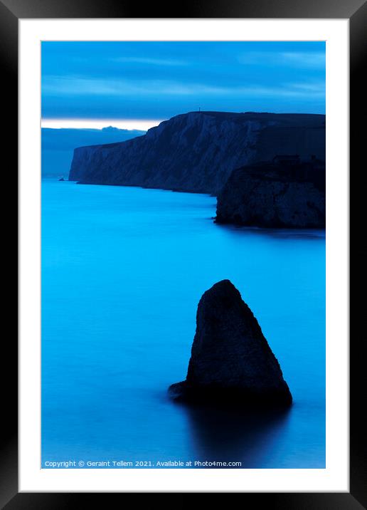 Freshwater Bay and Tennyson Down at dusk, Isle of Wight, UK Framed Mounted Print by Geraint Tellem ARPS