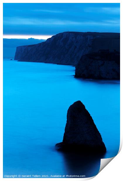 Freshwater Bay and Tennyson Down at dusk, Isle of Wight, UK Print by Geraint Tellem ARPS